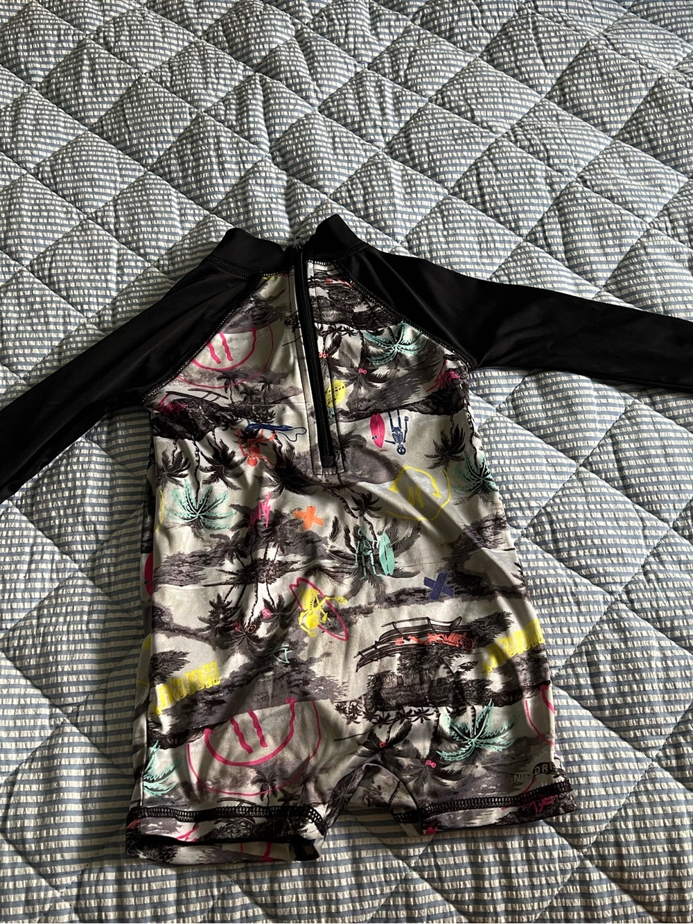 Hurley Kids Black Sleeve Rashguard with Neon Multi Print